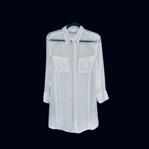 Beate Heymann Street Couture European Gently Sheer White L/S Blouse, Size 14